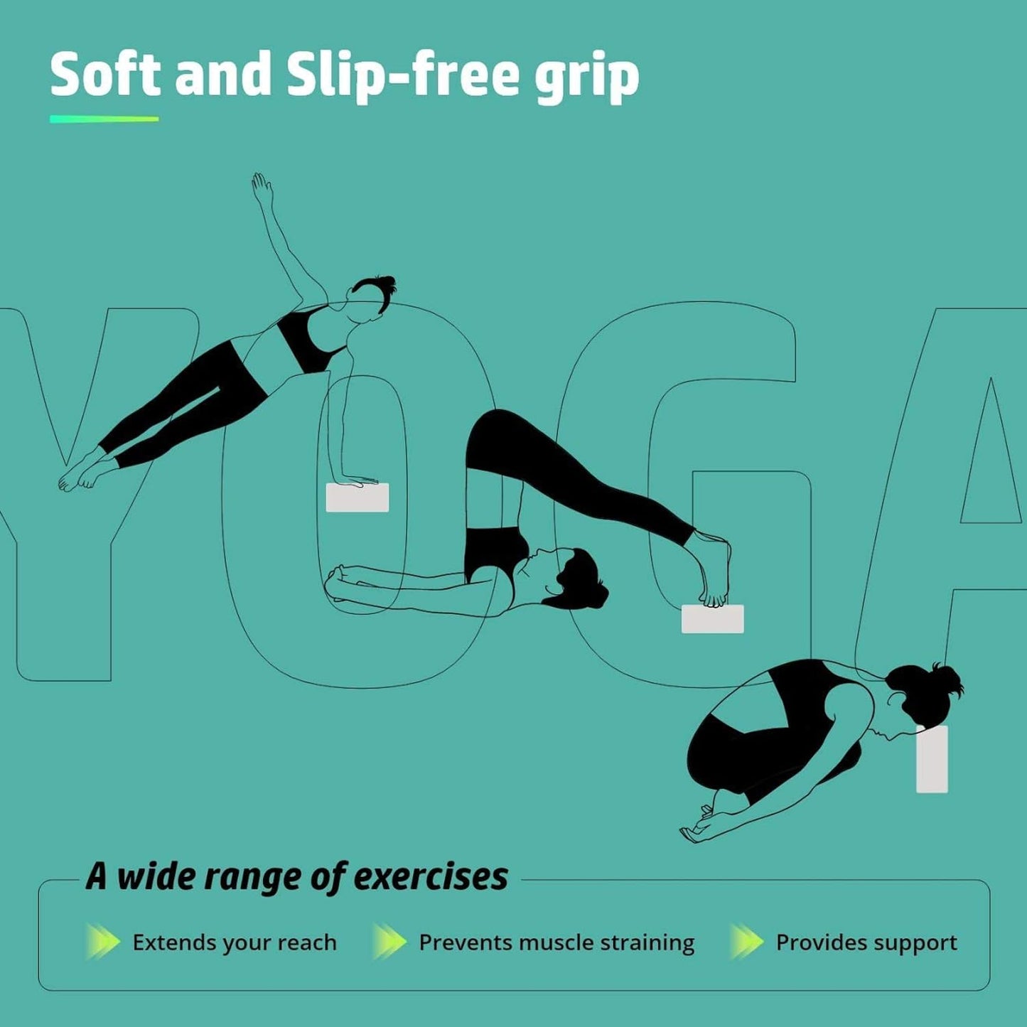 This image highlights the benefits of using a yoga block, including:
✅ Extending your reach – Helps improve flexibility in poses where you can’t reach the ground.
✅ Preventing muscle straining – Reduces unnecessary tension and risk of injury.
✅ Providing support – Enhances stability in various yoga postures. FirstFit