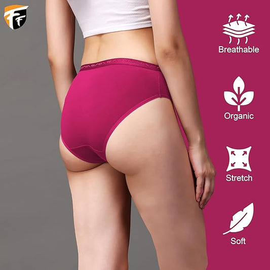 Women Bikini Panty Pack Of 3 (Dark Pink, Rama Green, Red)