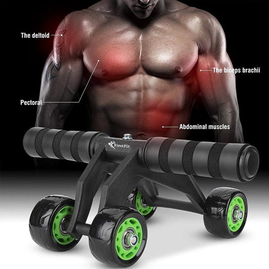 Ab Roller with 4 Wheels for Workout with Knee Pad Mat