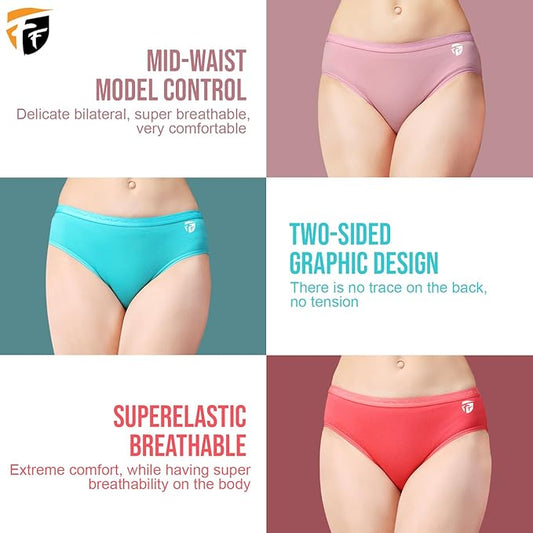 Women Bikini Panty Pack Of 3 (Baby Pink, Ocean Green, Coral)