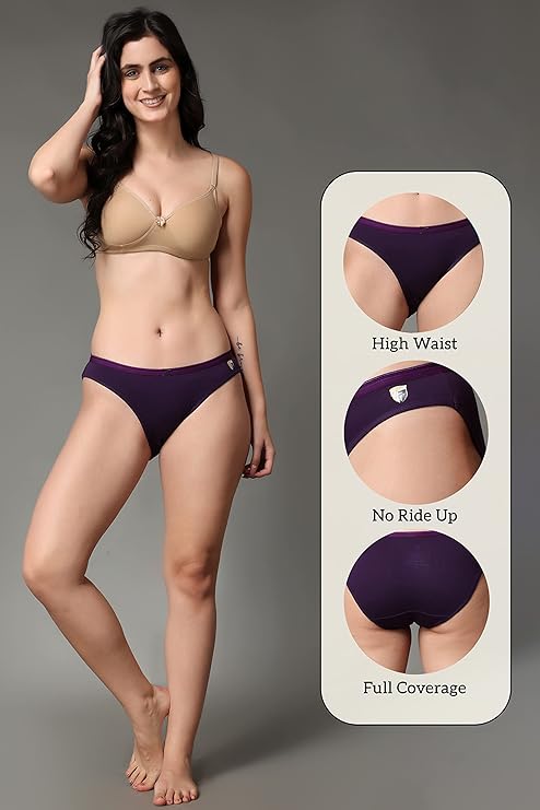 Women’s Cotton Spandex Bikini Panty – Seamless | Breathable | Low-Waist | Pack of 3 ( Purple, Maroon, Black )