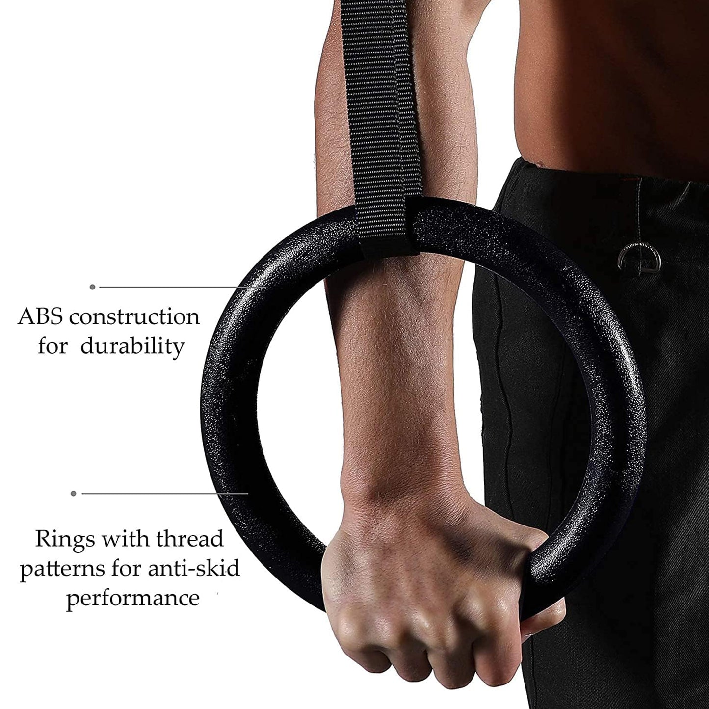 Gymnastics Rings with 1000 lbs Capacity & 14.5ft Adjustable Straps, Perfect for Cross Fitness & Full-Body Workouts Black