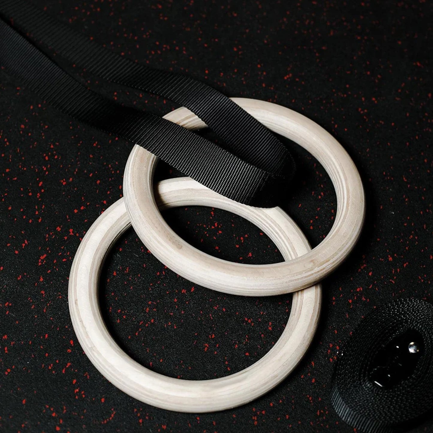 FirstFit Wooden Gymnastics Rings, Roman Ring 1000 lbs Capacity with 14.5ft Adjustable Buckle Straps for Cross Fitness Functional Training for Home Gym Full Body Workout - Off White