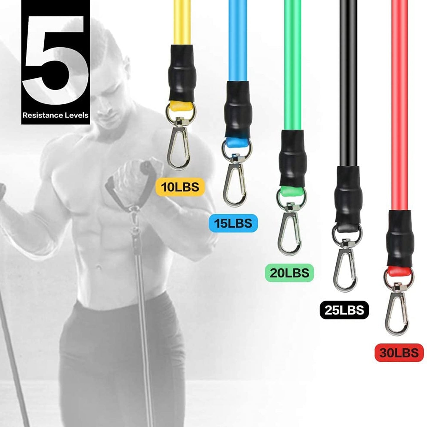 Resistance Bands Set 5 Tube Fitness Bands with Door Anchor, Handles, Portable Bag, Legs Ankle Straps for Physical Therapy, Home Workouts Toning Tube