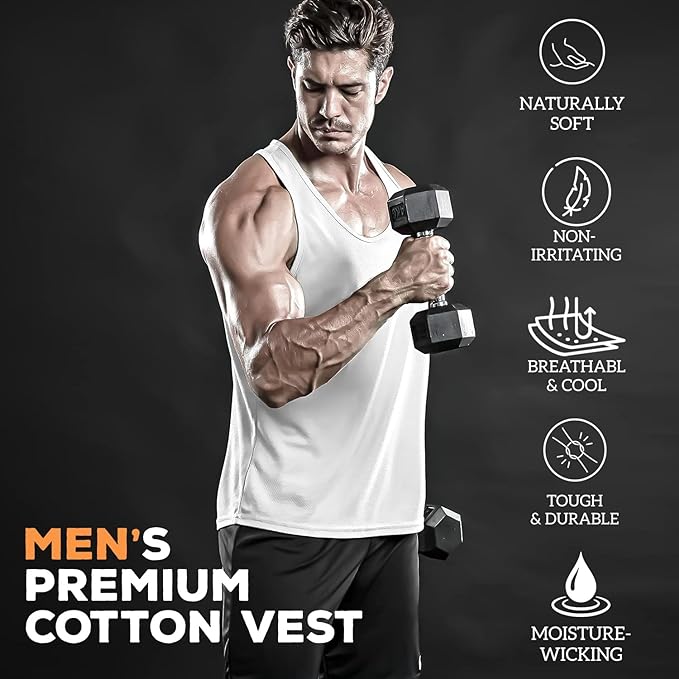 FirstFit Premium Sleeveless Cotton Slim-Fit Round Neck Utra Soft Solid Vest for Men, Men's Cotton Vest - (Pack of 2)