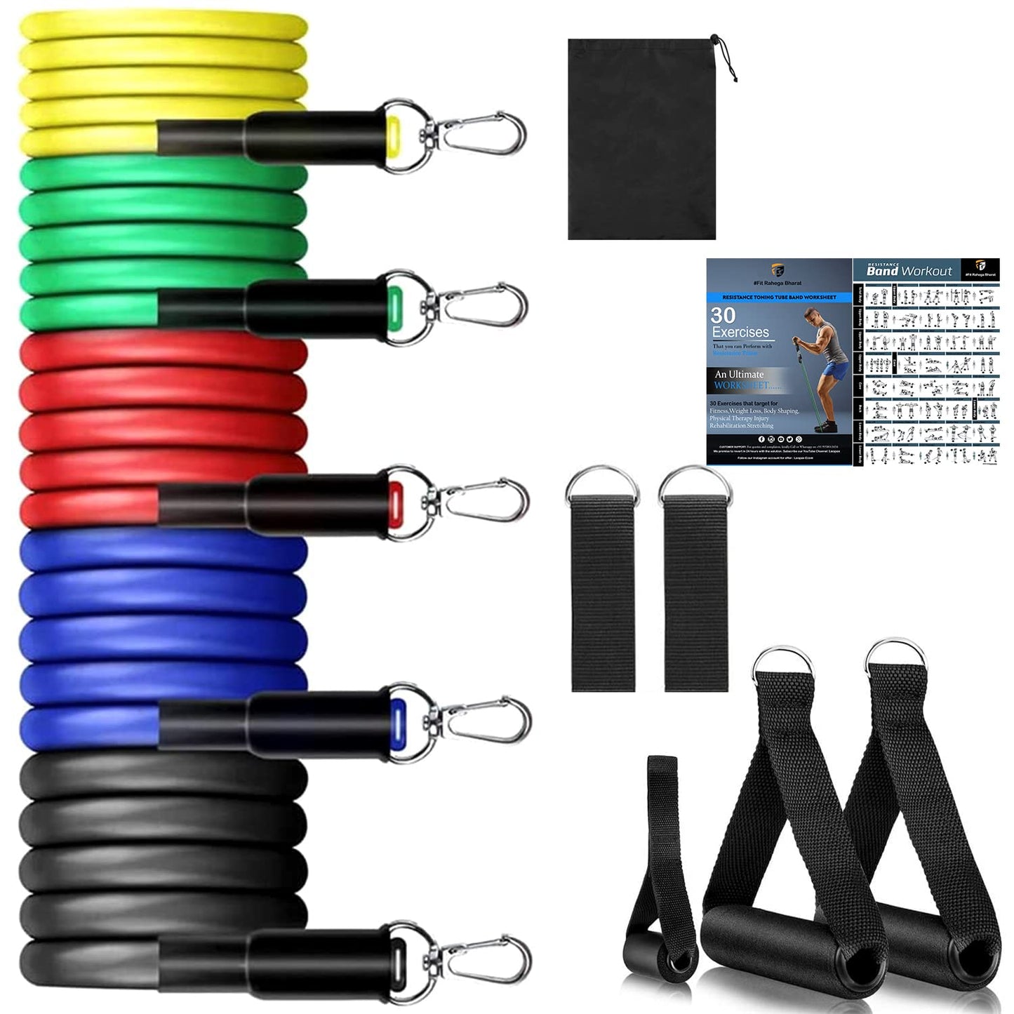 Resistance Bands Set 5 Tube Fitness Bands with Door Anchor, Handles, Portable Bag, Legs Ankle Straps for Physical Therapy, Home Workouts Toning Tube