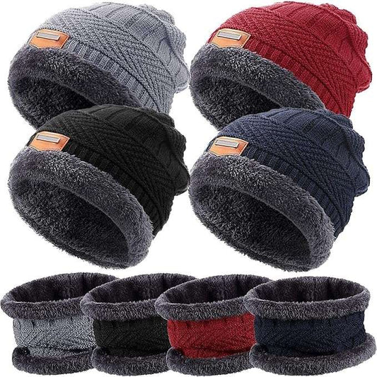 Winter Knit Beanie Cap Hat Neck Warmer Scarf and Woolen Gloves