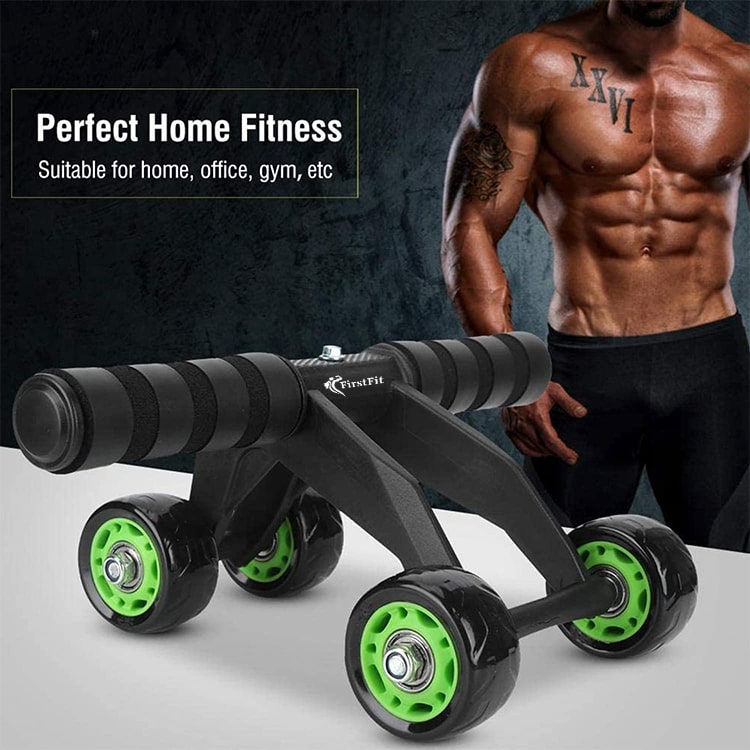 Ab Roller with 4 Wheels for Workout with Knee Pad Mat