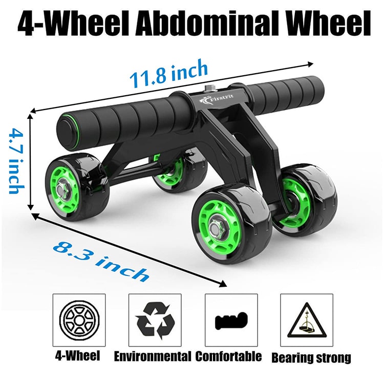 Ab Roller with 4 Wheels for Workout with Knee Pad Mat