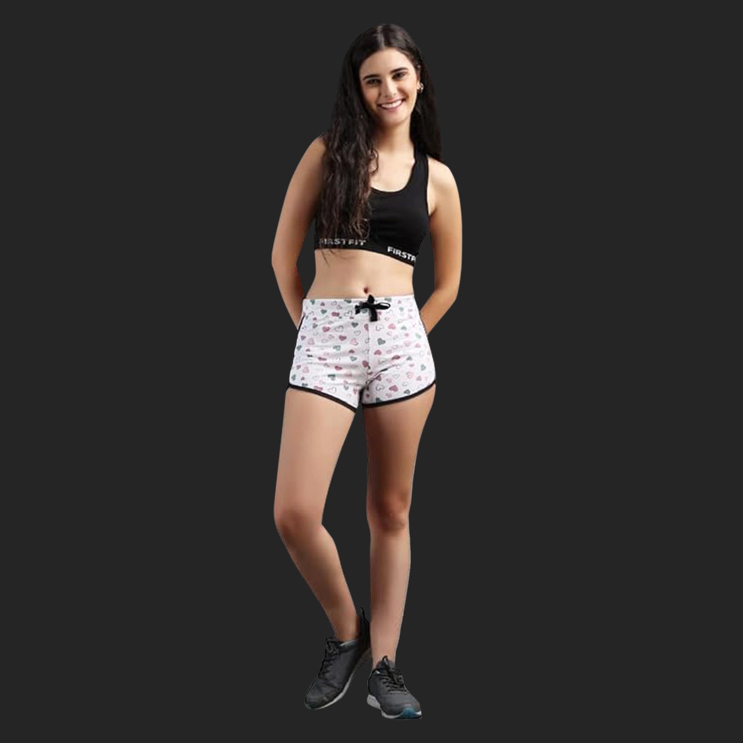 Comfy Cotton Slim Fit Shorts for Yoga, Gym, Exercise, Fitness, Running  White Heart & Black