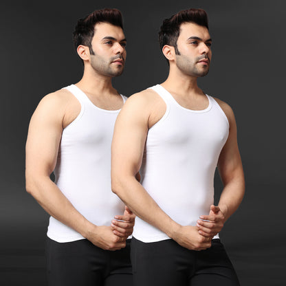 FirstFit Premium Sleeveless Cotton Slim-Fit Round Neck Utra Soft Solid Vest for Men, Men's Cotton Vest - (Pack of 2)