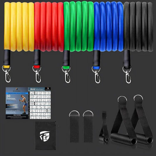 Resistance Bands Set of 5 with Door Anchor, Handles, Portable Bag, Legs Ankle Straps