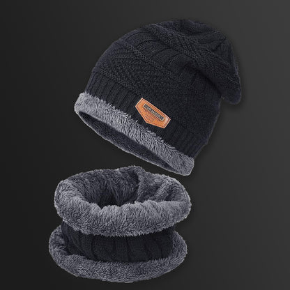Winter Knit Beanie Cap with Neck Warmer Scarf