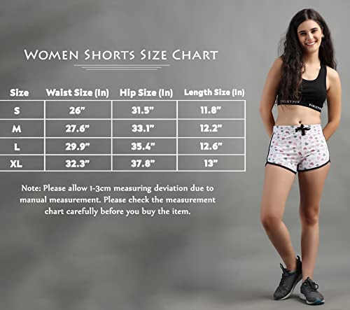 Comfy Cotton Slim Fit Shorts for Yoga, Gym, Exercise, Fitness, Running  White Heart & Black