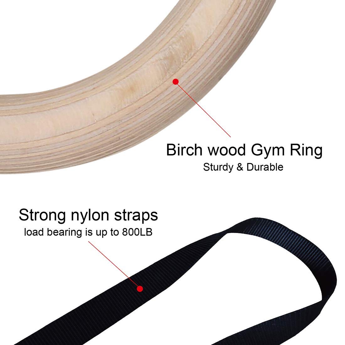 FirstFit Wooden Gymnastics Rings, Roman Ring 1000 lbs Capacity with 14.5ft Adjustable Buckle Straps for Cross Fitness Functional Training for Home Gym Full Body Workout - Off White