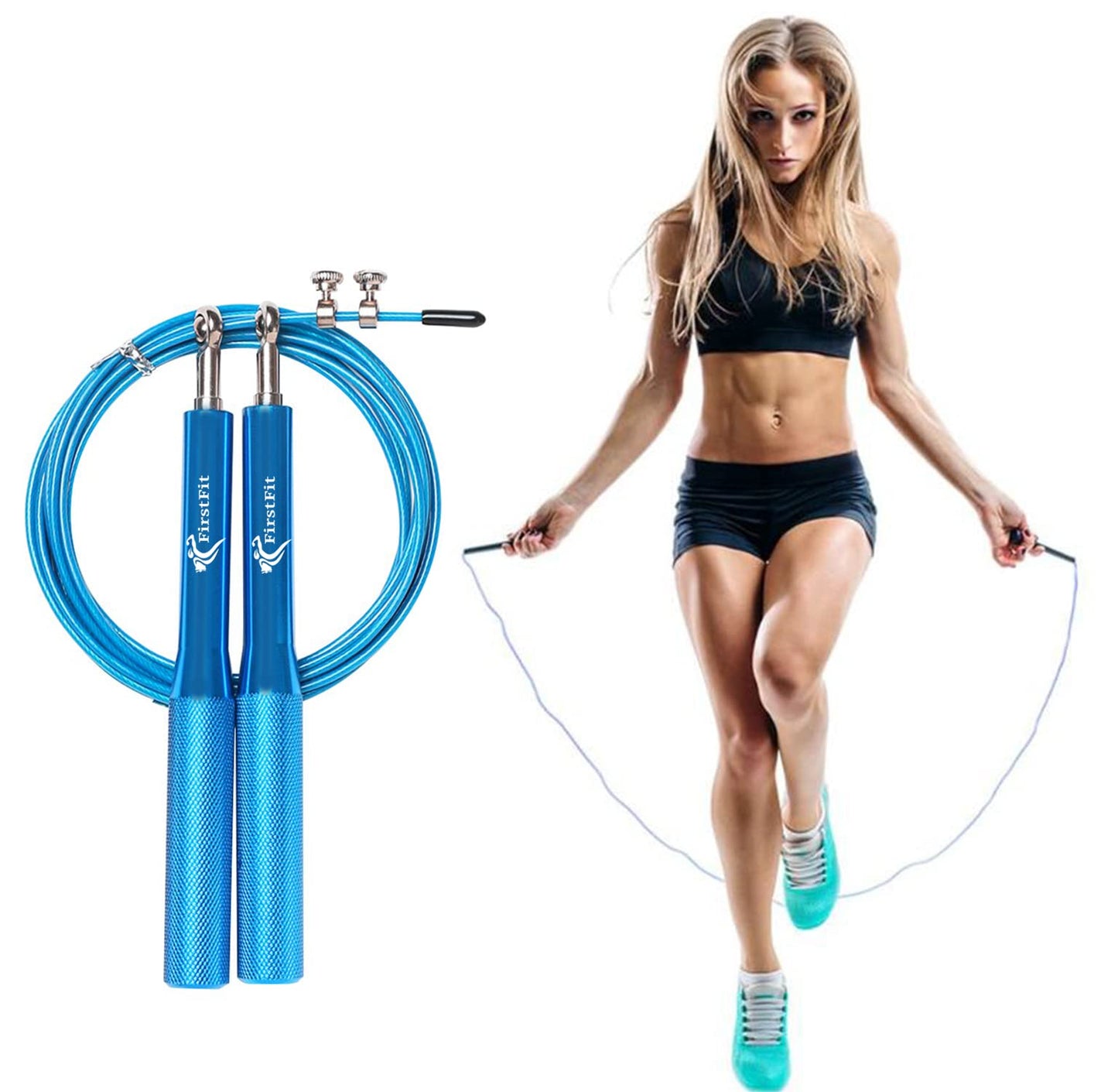 Polyvinyl Chloride Skipping Rope with Adjustable Length (Blue)