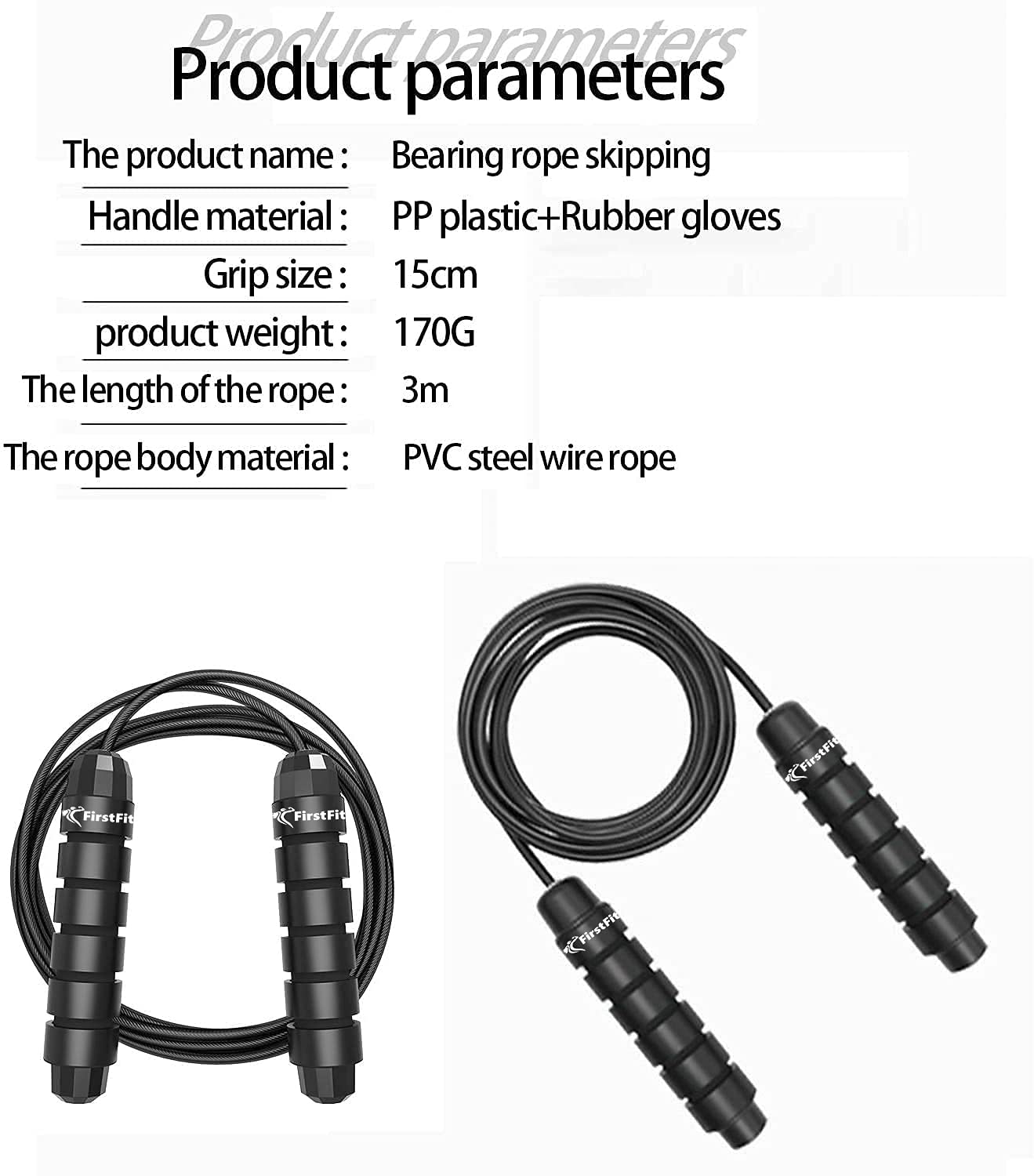 Polyvinyl Chloride Skipping Rope with Adjustable Length (Black)