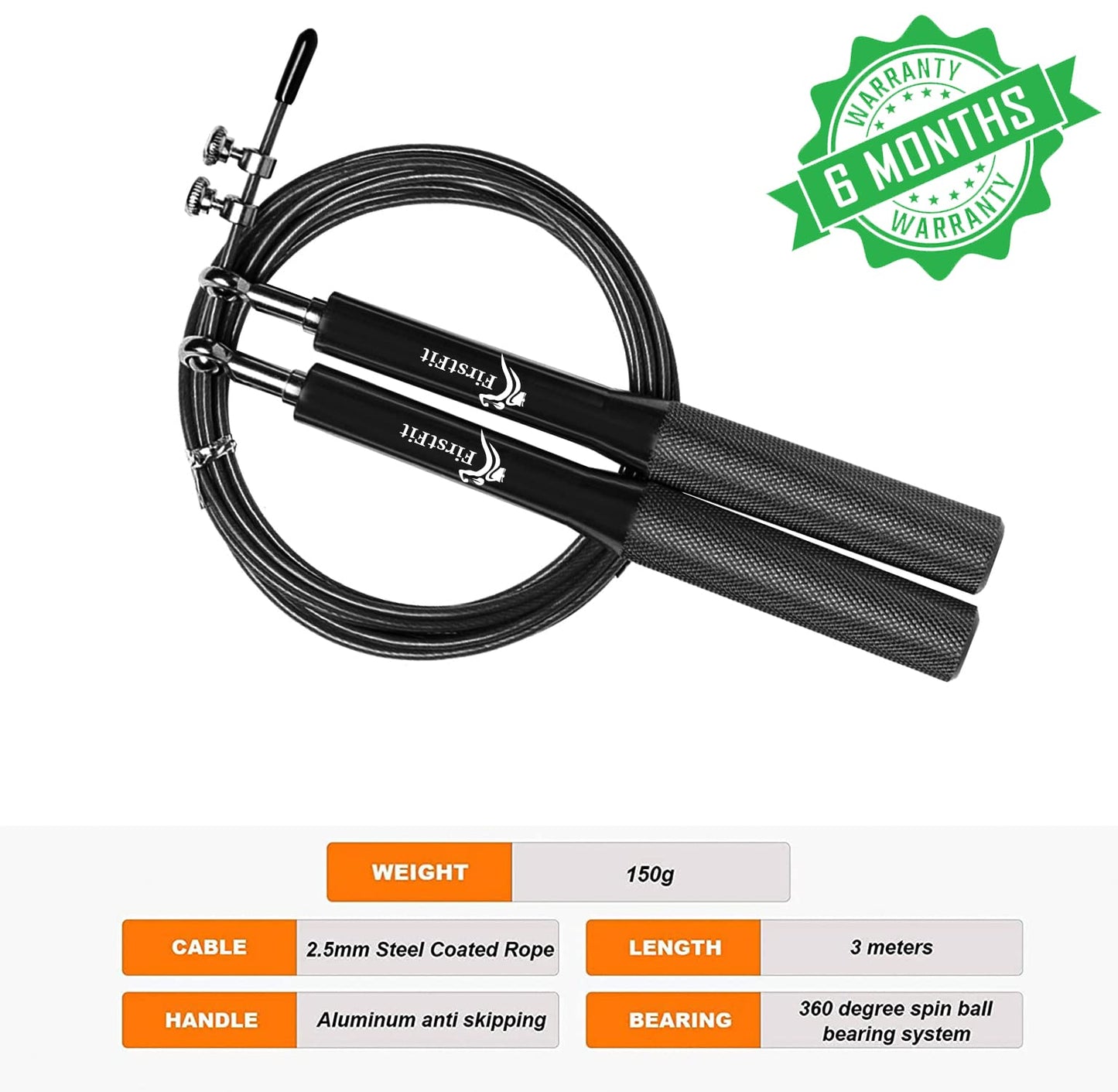 Polyvinyl Chloride Skipping Rope with Adjustable Length and Thick Grip(Black)