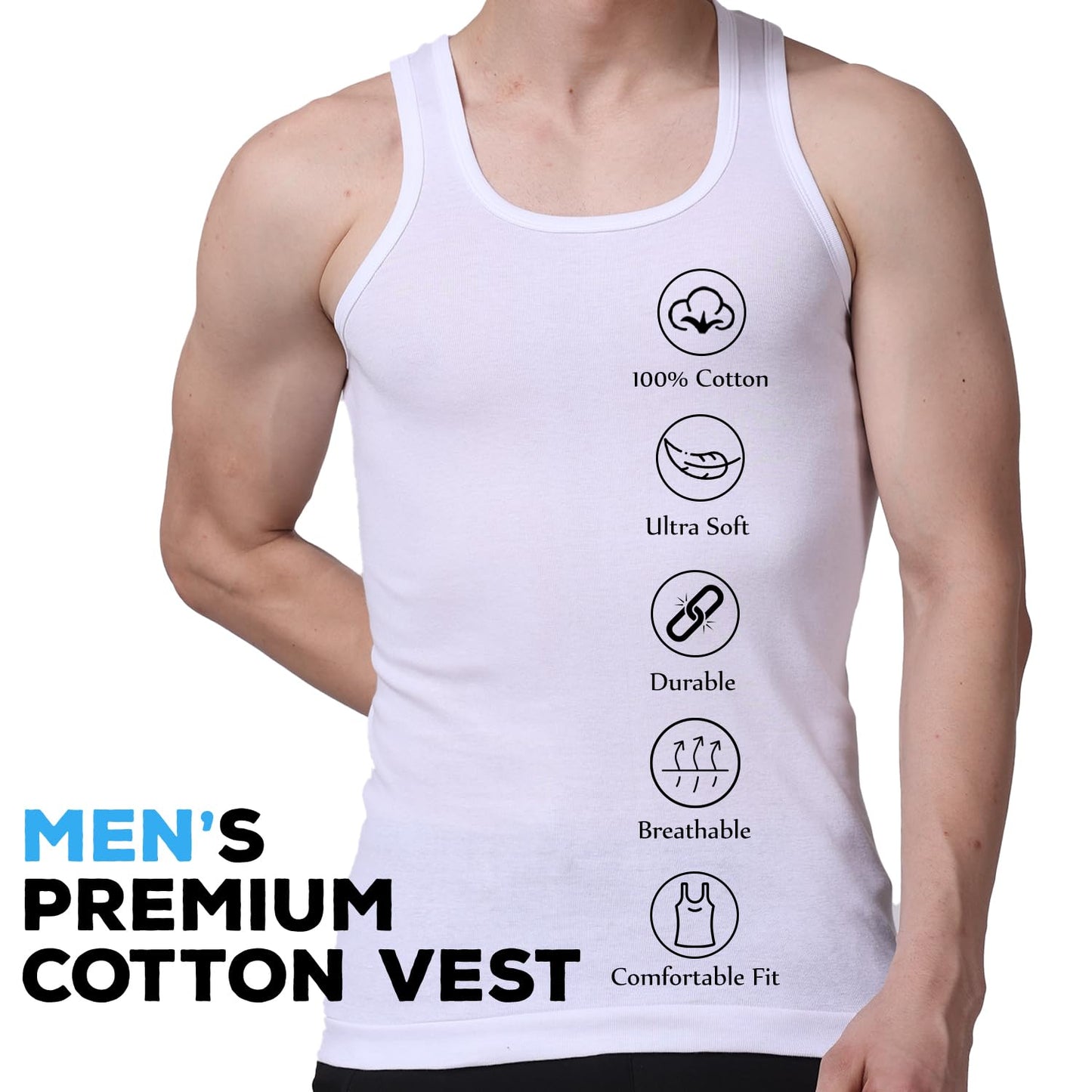 Round Neck Utra Soft Solid Vest for Men, (Pack of 2)