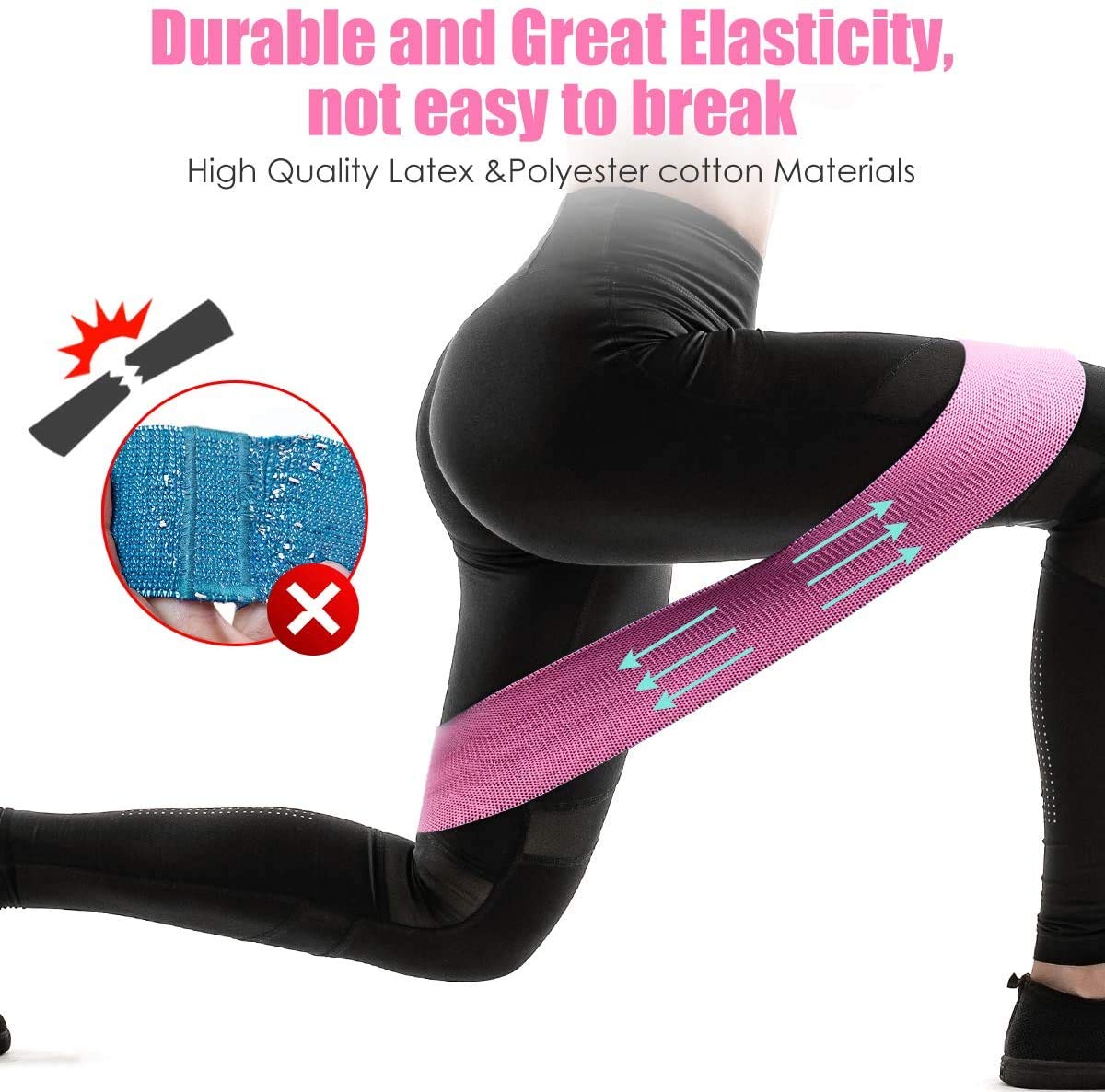 Loop Bands for Legs and Butt (Medium, 14.5 Inch) - Pink(Material: Natural Rubber)