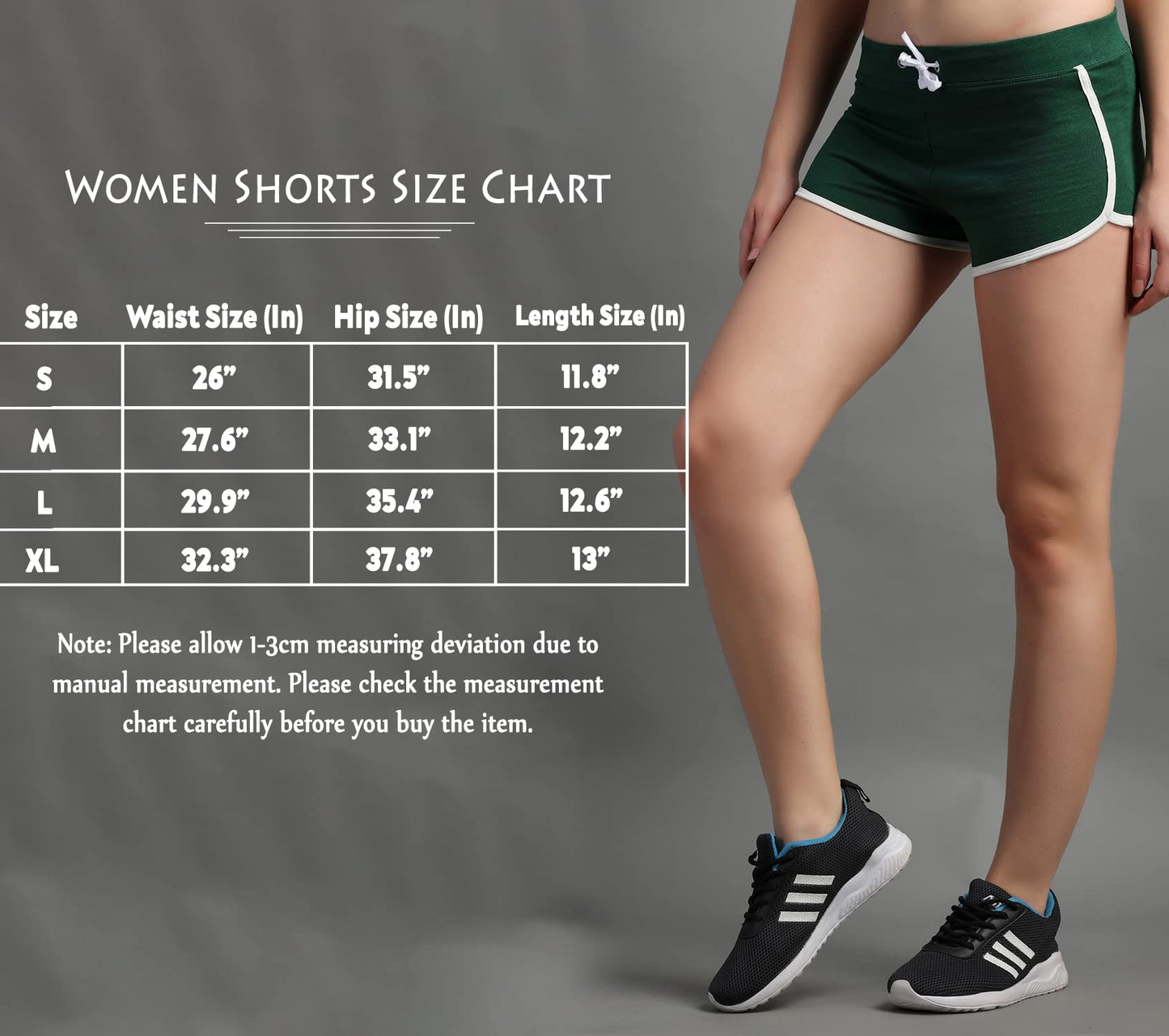 Comfy Cotton Slim Fit Shorts for Yoga, Gym, Exercise, Fitness, Running (Dark Green & White)