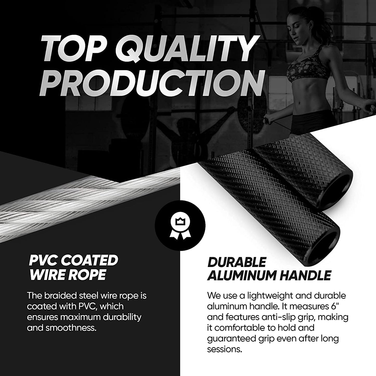 Polyvinyl Chloride Skipping Rope with Adjustable Length and Thick Grip(Black)