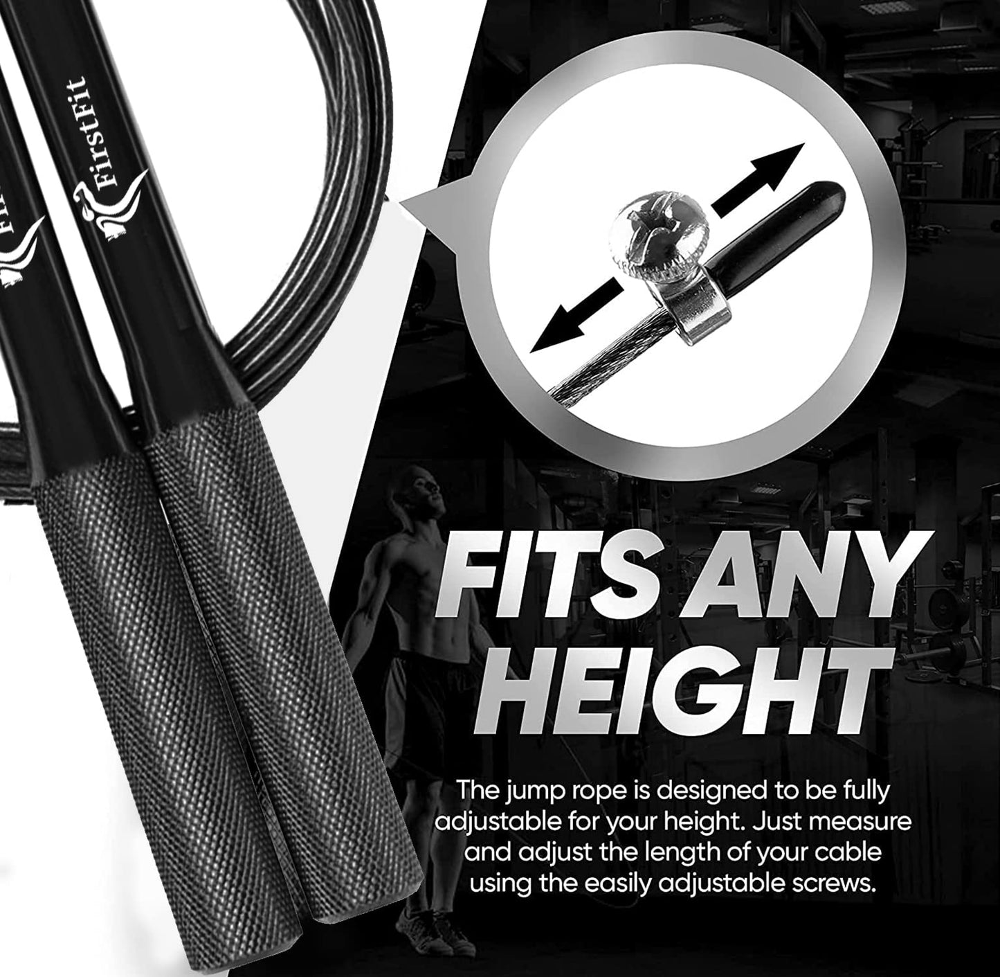 Polyvinyl Chloride Skipping Rope with Adjustable Length and Thick Grip(Black)