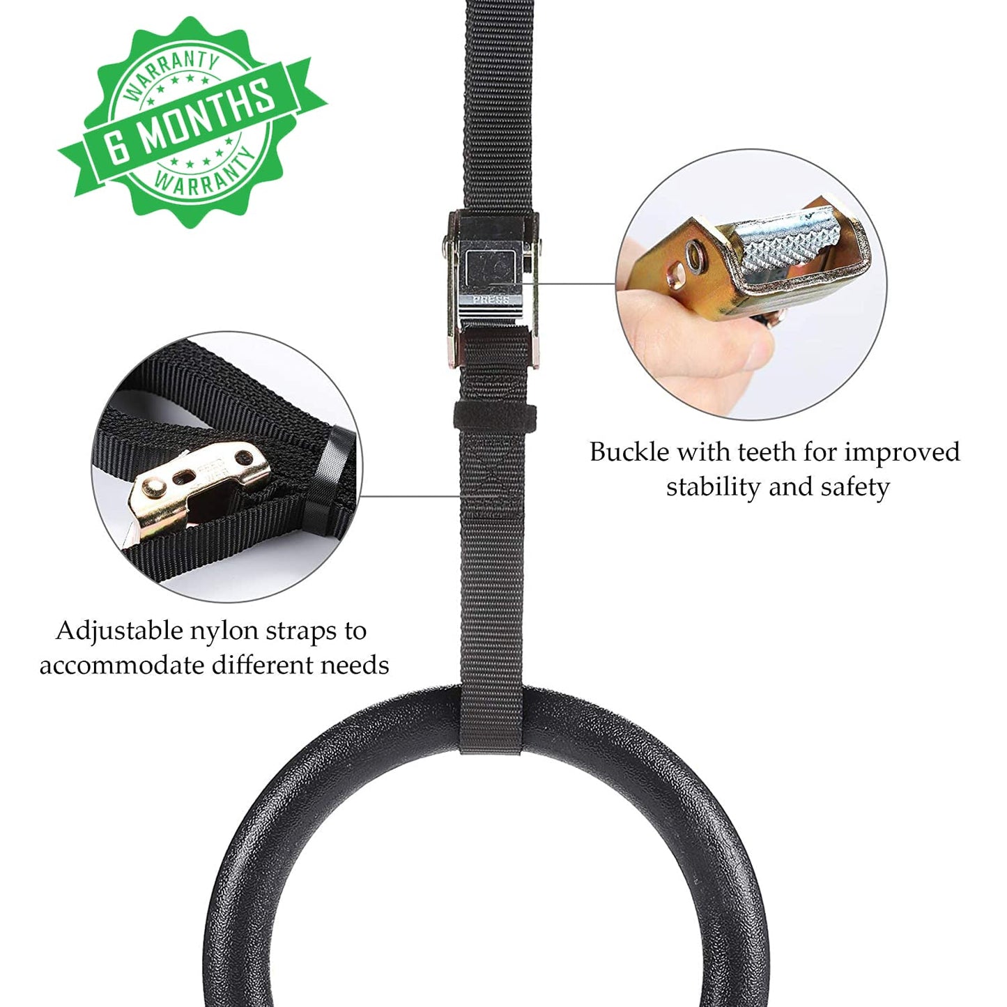 Gymnastics Rings with 1000 lbs Capacity & 14.5ft Adjustable Straps, Perfect for Cross Fitness & Full-Body Workouts Black