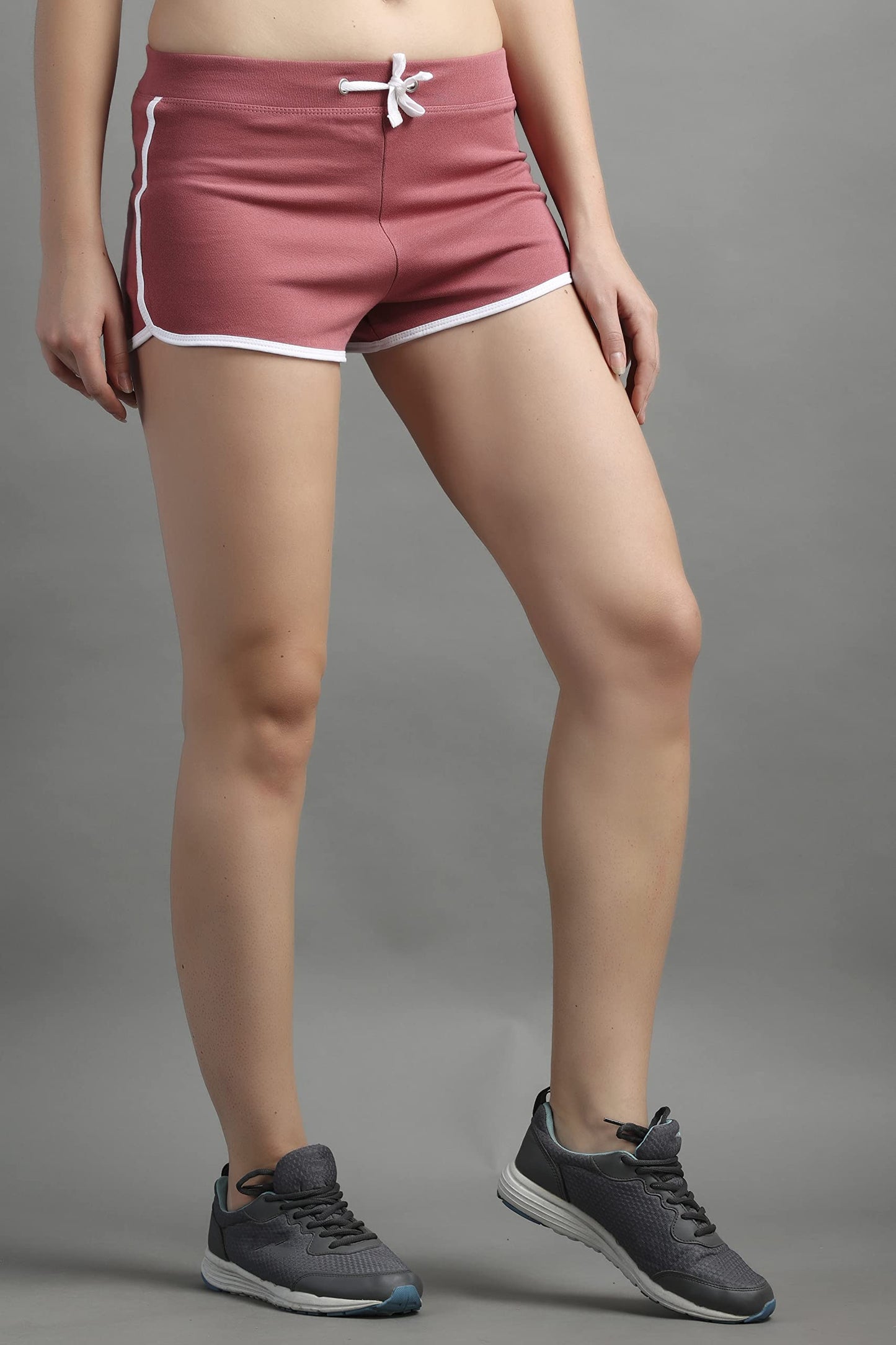 Comfy Cotton Slim Fit Shorts for Yoga, Gym, Exercise, Fitness, Running (Rose Gold Pink & White)