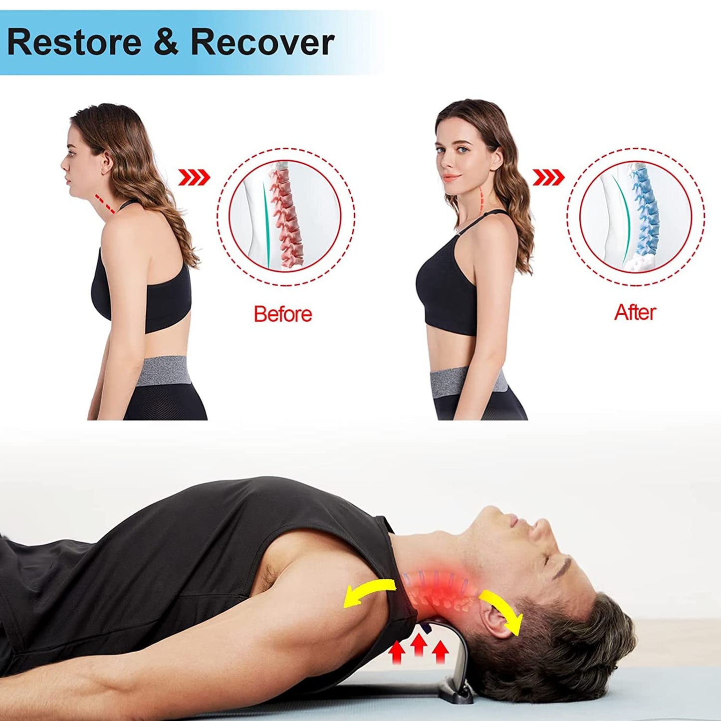 Neck Stretcher For Neck Pain Relief, With 4 Adjustable Levels, Upper Back And Shoulder Relaxer