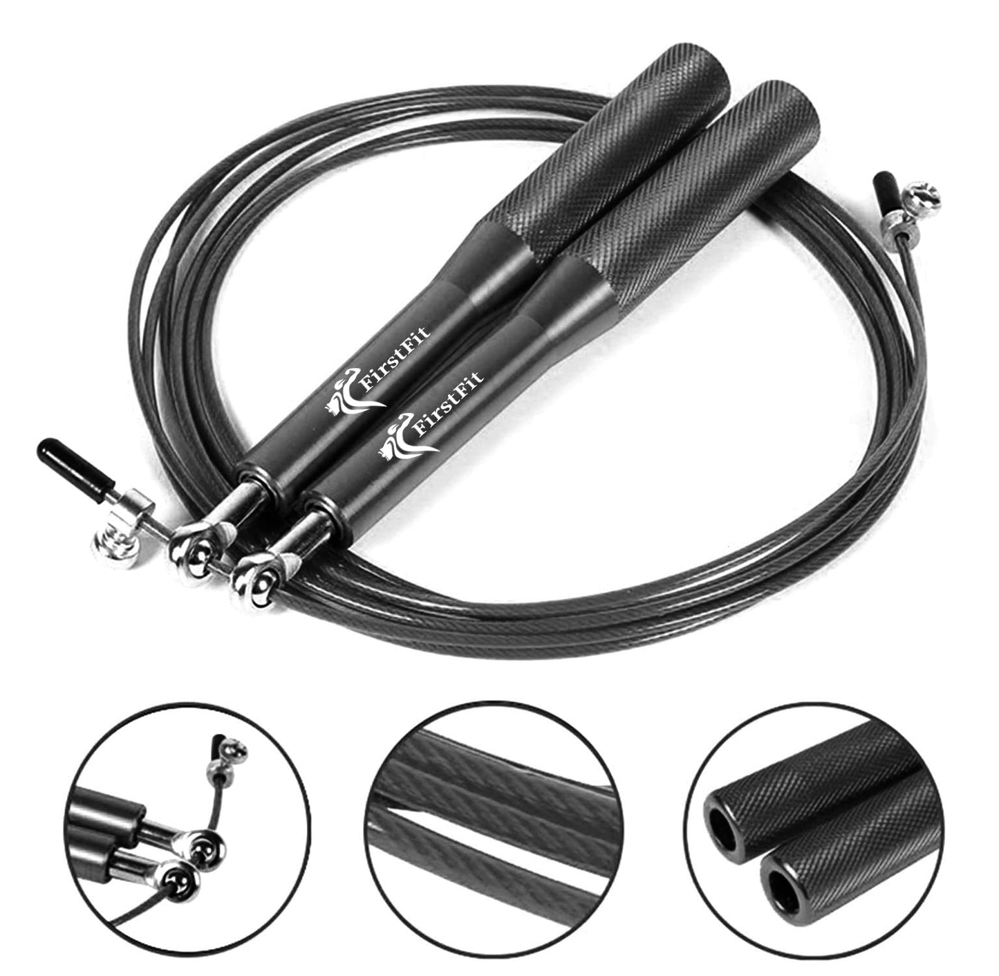 Polyvinyl Chloride Skipping Rope with Adjustable Length and Thick Grip(Black)