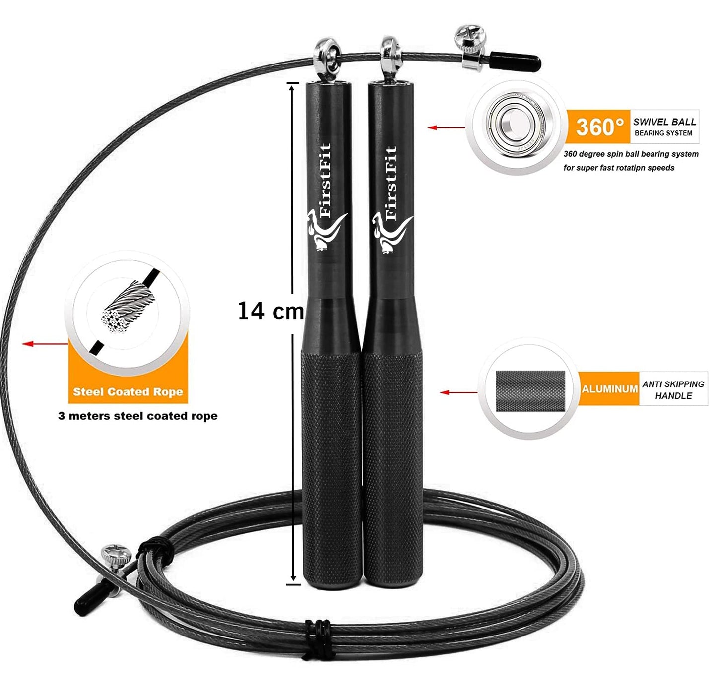 Polyvinyl Chloride Skipping Rope with Adjustable Length and Thick Grip(Black)