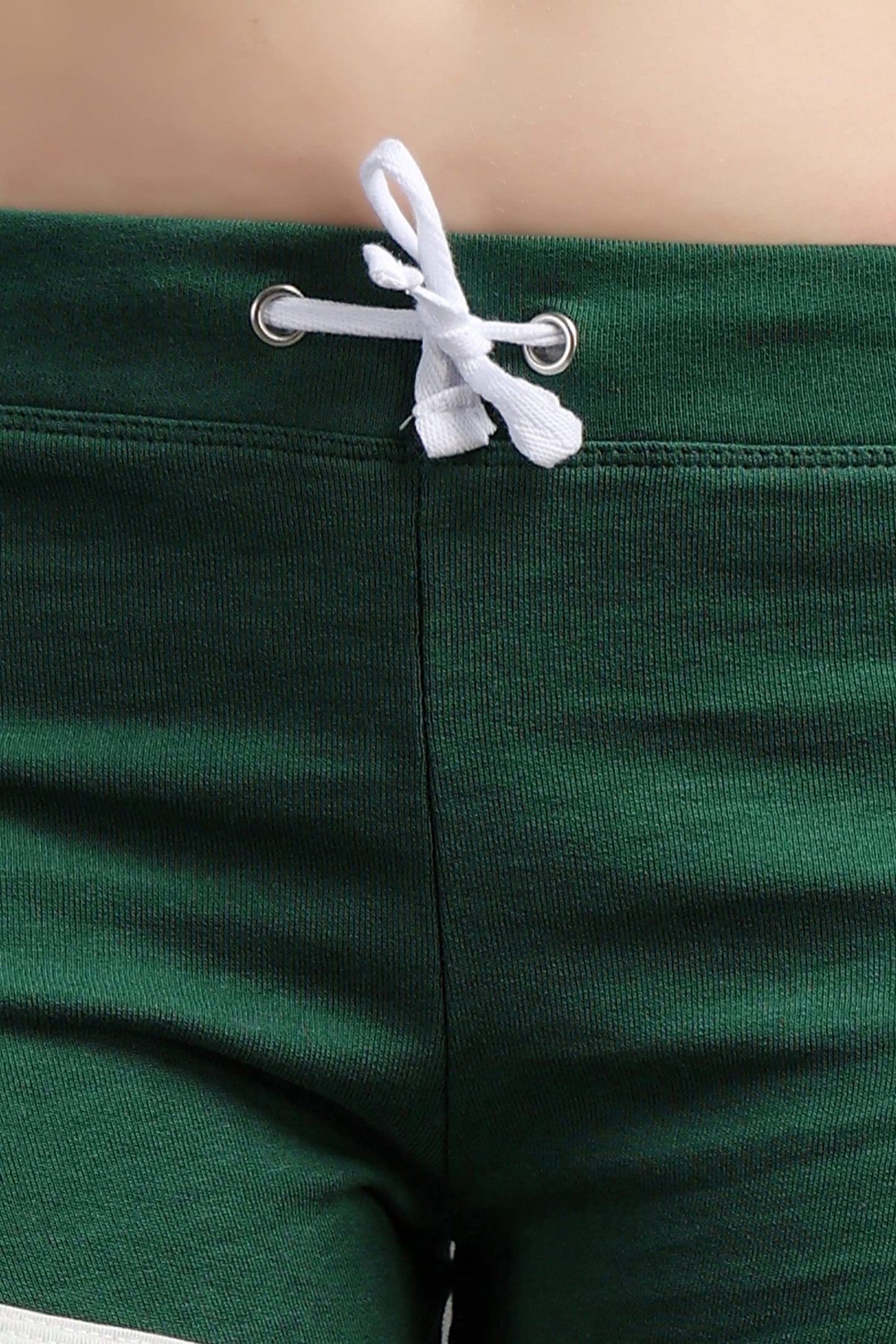 Comfy Cotton Slim Fit Shorts for Yoga, Gym, Exercise, Fitness, Running (Dark Green & White)